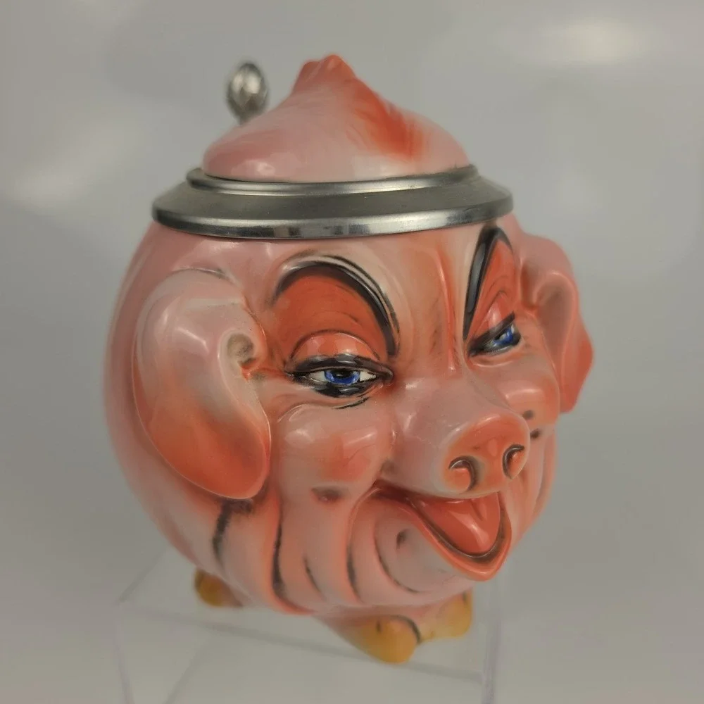Albert Stahl German Character Stein  Mug Comic Pig Face Pewter Lid Germany